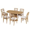 Conjunto Sala de Jantar Mesa Orgânica Ripada 160cm com 4 Cadeiras Mdf Palha Sintética Freijó/Bouclé Césare Claro