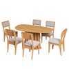 Conjunto Sala de Jantar Mesa Orgânica Ripada 160cm com 6 Cadeiras Mdf Estofada Carvalho Rosé/Bege Claro