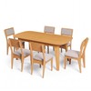 Conjunto Sala de Jantar Mesa Madrid 180cm com 6 Cadeiras Mdf Estofada Carvalho Rosé/Bege Claro