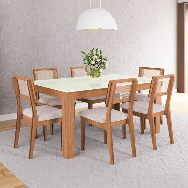 Mesa de Jantar Retangular 6 Lugares Basic Off White/Freijó - Dalla Costa