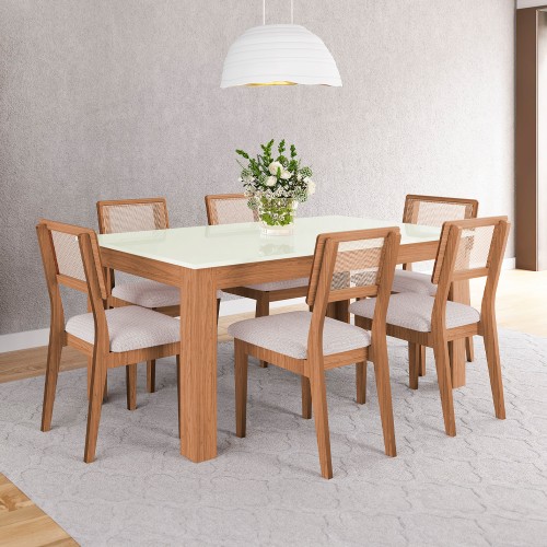 Mesa de Jantar Retangular 6 Lugares Basic Off White/Freijó - Dalla Costa