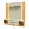 Rack Painel Ripado para TV 220cm com Led e 2 Gavetas - Off White Fosco/Carvalho Rosé
