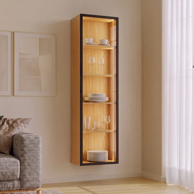Nicho Suspenso Led 165cm com Porta de Vidro - Carvalho Rosé