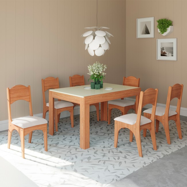 Mesa de Jantar Extensível 6 Lugares Basic Freijó/Off White - Dalla Costa