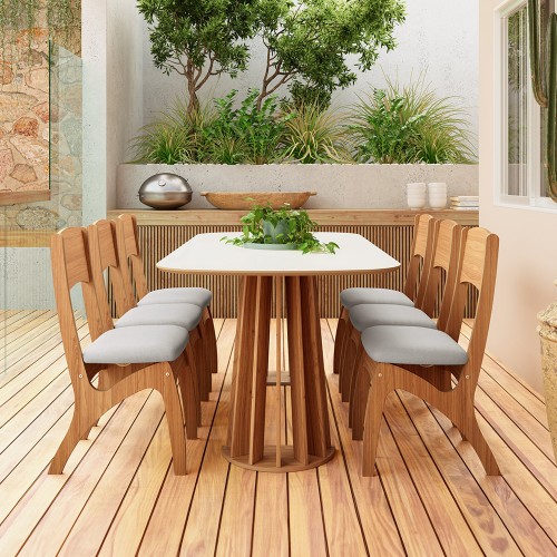Mesa de Jantar Retangular 6 Lugares Nature Off White/Freijó - Dalla Costa