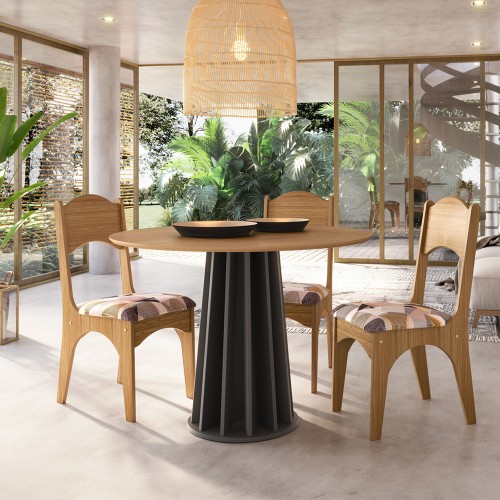 Mesa de Jantar Redonda 4 Lugares Nature Freijó/Preto - Dalla Costa