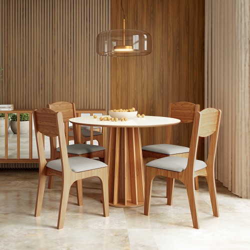 Mesa de Jantar Redonda 4 Lugares Nature Off White/Freijó - Dalla Costa