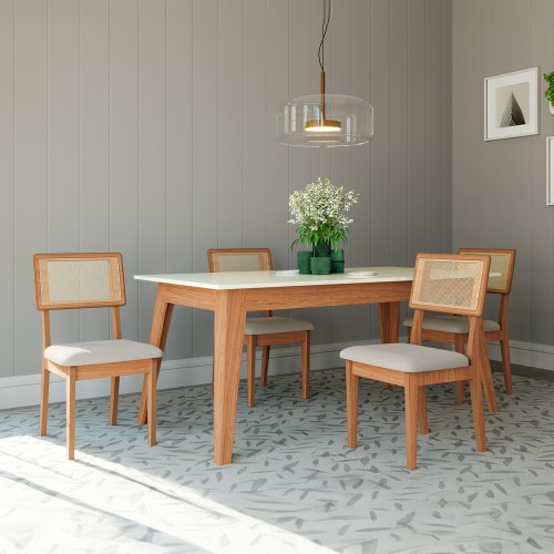 Mesa de Jantar 6 Lugares Lisboa Off White/Freijó - Dalla Costa