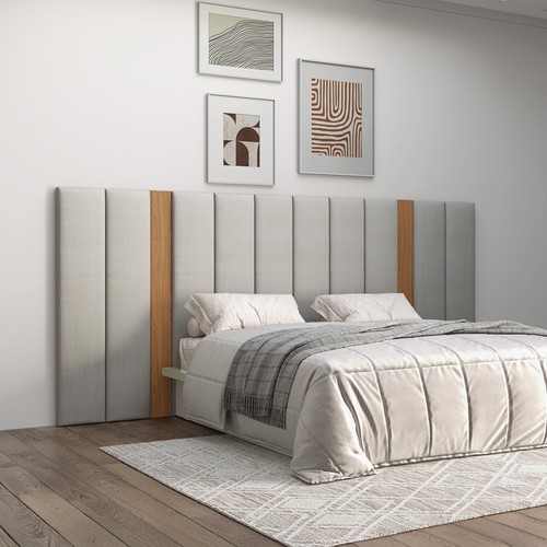 Cabeceira Estofada Queen Reta Basic J18 Freijó/Cinza Claro - Dalla Costa