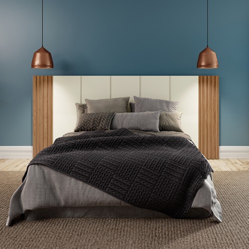 Cabeceira Queen 300cm Ripada Off White/Freijó - Dalla Costa