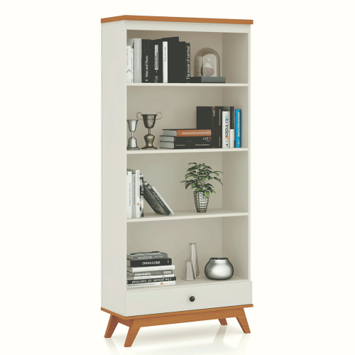 Estante para Livros com 1 Gaveta Retrô Off White/Freijó - Dalla Costa