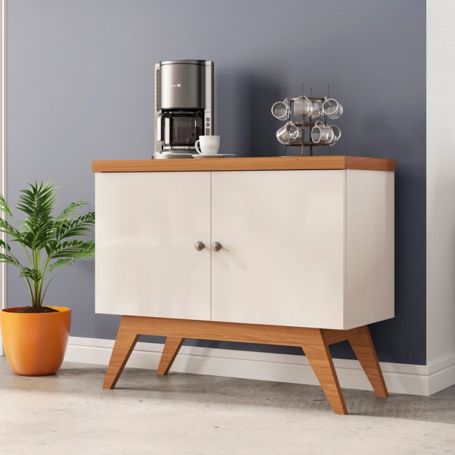 Balcão Buffet  2 Portas Retrô Off White/Freijó - Dalla Costa