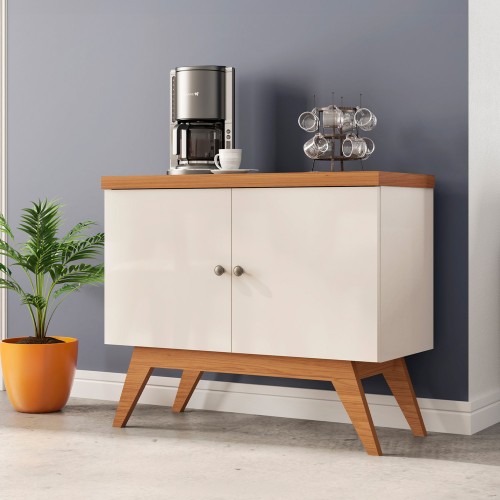 Balcão Buffet  2 Portas Retrô Off White/Freijó - Dalla Costa