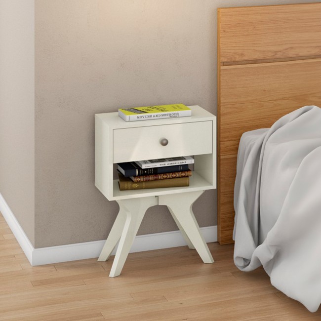 Mesa de Cabeceira 1 Gaveta Retrô Off White - Dalla Costa