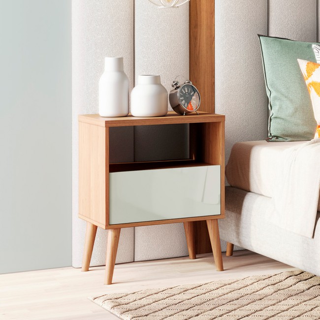 Mesa de Cabeceira 1 Gaveta Basic Freijó/Off White - Dalla Costa