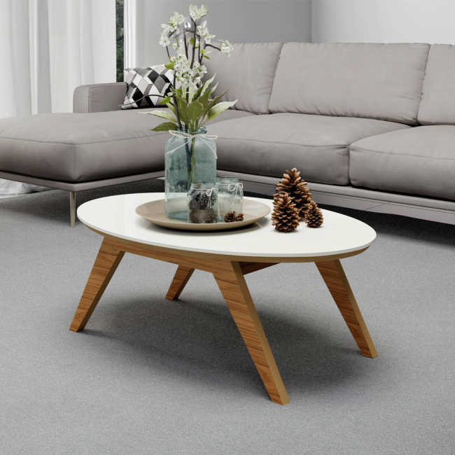 Mesa de Centro Oval Basic Freijó/Off White - Dalla Costa