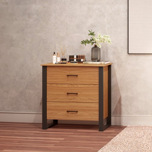 Cômoda 3 Gavetas Industrial Freijó/Preto - Dalla Costa