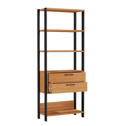 Estante para Livros 2 Gavetas Industrial E91 Jpf Freijó/Preto - Dalla Costa