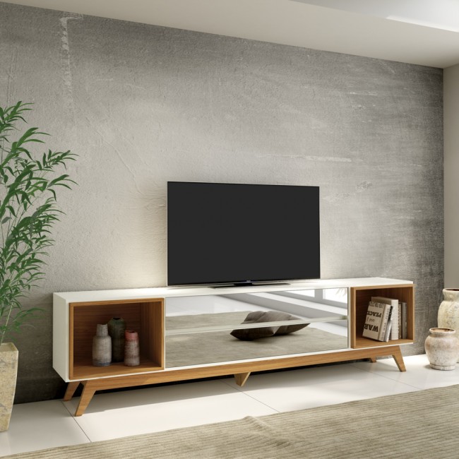 Rack para TV Até 60 Polegadas 2 Gavetas com Espelho Retrô Off White/Freijó - Dalla Costa