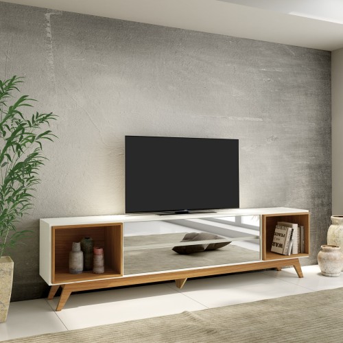 Rack para TV Até 60 Polegadas 2 Gavetas com Espelho Retrô Off White/Freijó - Dalla Costa