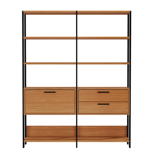 Estante para Livros 2 Gavetas 1 Porta Industrial Freijó/Preto - Dalla Costa