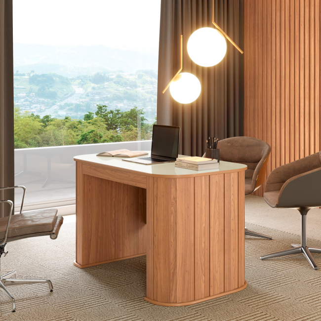 Mesa para Escritório com 1 Gaveta Curve Off White/Freijó - Dalla Costa