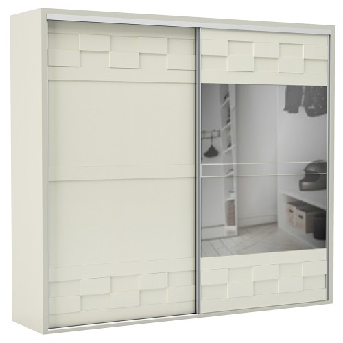 Guarda-Roupa 2 Portas de Correr 4 Gavetas Espelhado Basic Off White - Dalla Costa