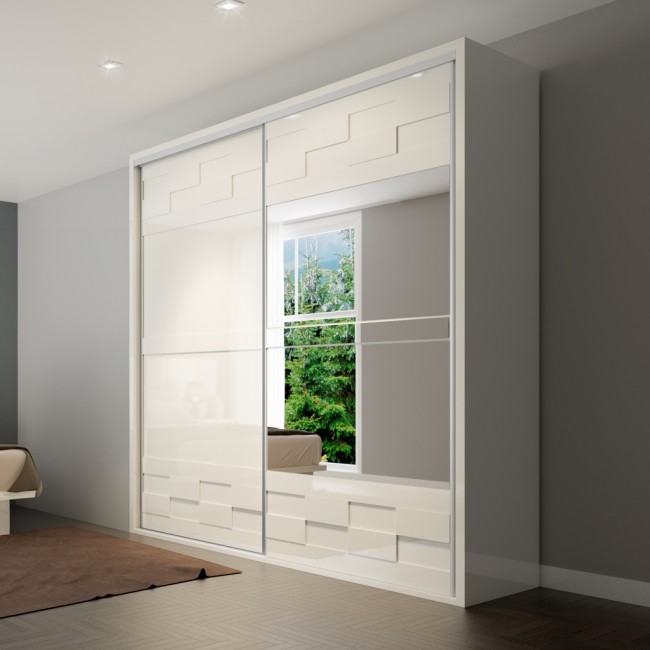 Guarda-Roupa 2 Portas de Correr 4 Gavetas Espelhado Basic Off White - Dalla Costa