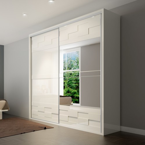 Guarda-Roupa 2 Portas de Correr 4 Gavetas Espelhado Basic Off White - Dalla Costa