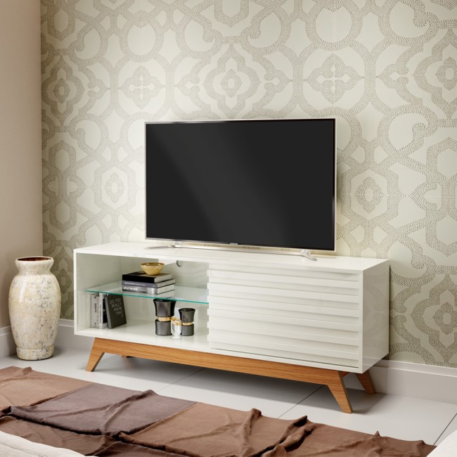 Rack para TV Até 55 Polegadas 1 Porta Retrô Off White/Freijó - Dalla Costa