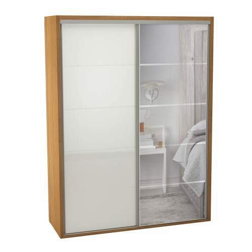 Guarda-Roupa 2 Portas de Correr 2 Gavetas 3 Prateleiras Espelhado Basic Freijó/Off White - Dalla Costa