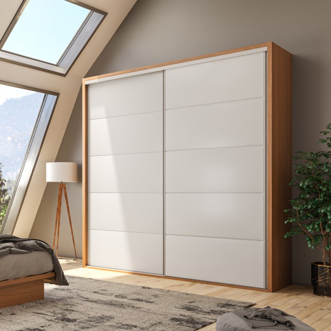 Guarda-Roupa 2 Portas de Correr 2 Gavetas 7 Prateleiras Basic Freijó/Off White - Dalla Costa