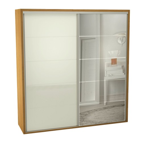 Guarda-Roupa 2 Portas de Correr 2 Gavetas 7 Prateleiras Espelhado Basic Freijó/Off White - Dalla Costa