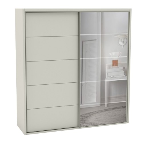 Guarda-Roupa 2 Portas de Correr 2 Gavetas 7 Prateleiras Espelhado Basic Off White - Dalla Costa