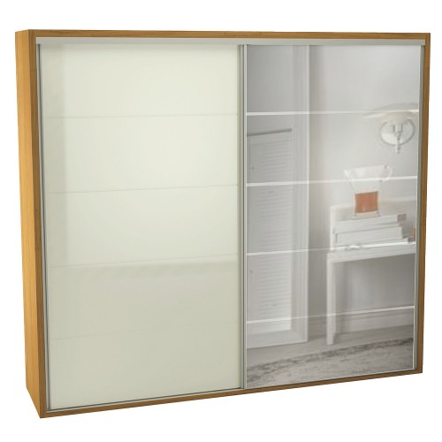 Guarda-Roupa 2 Portas de Correr 4 Gavetas 6 Prateleiras Espelhado Basic Freijó/Off White - Dalla Costa