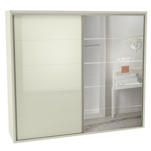 Guarda-Roupa 2 Portas de Correr 4 Gavetas 6 Prateleiras Espelhado Basic Off White - Dalla Costa