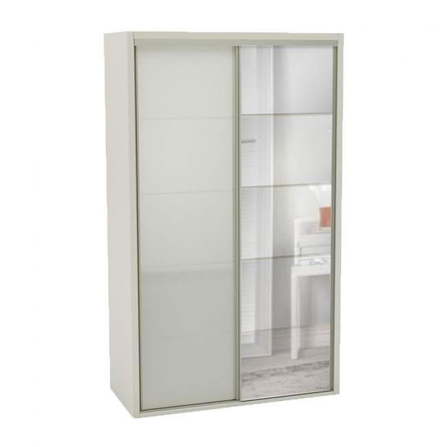 Guarda-Roupa 2 Portas de Correr 2 Gavetas 4 Prateleiras Espelhado Basic Off White - Dalla Costa