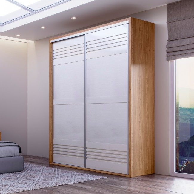 Guarda-Roupa 2 Portas de Correr 2 Gavetas Ripado Freijó/Off White - Dalla Costa