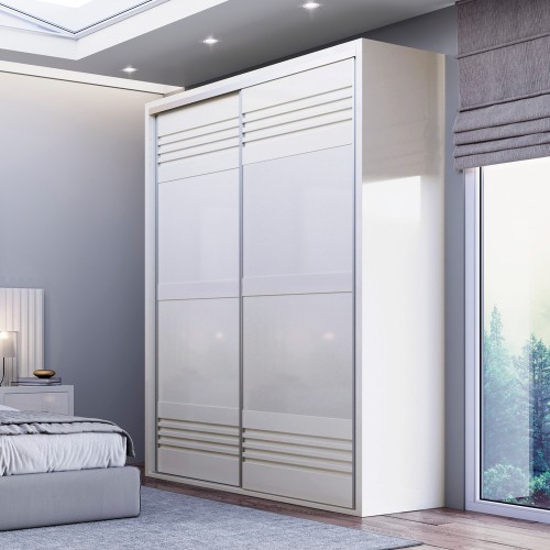 Guarda-Roupa 2 Portas de Correr 2 Gavetas Ripado Off White - Dalla Costa