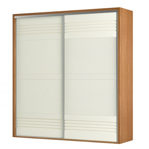 Guarda-Roupa 2 Portas de Correr 7 Prateleiras Ripado Freijó/Off White - Dalla Costa