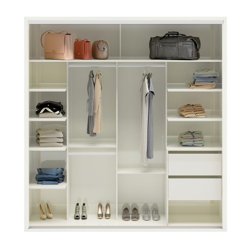 Guarda-Roupa 2 Portas de Correr 7 Prateleiras Espelhado Ripado Off White - Dalla Costa