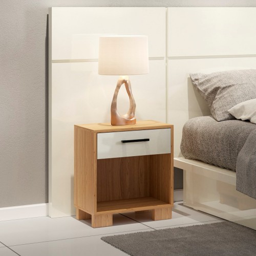 Mesa de Cabeceira 1 Gaveta Reta Basic Freijó/Off White - Dalla Costa
