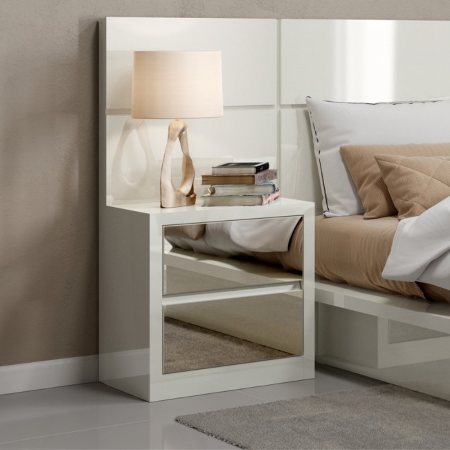 Mesa de Cabeceira 2 Gavetas Espelhadas Basic Off White - Dalla Costa