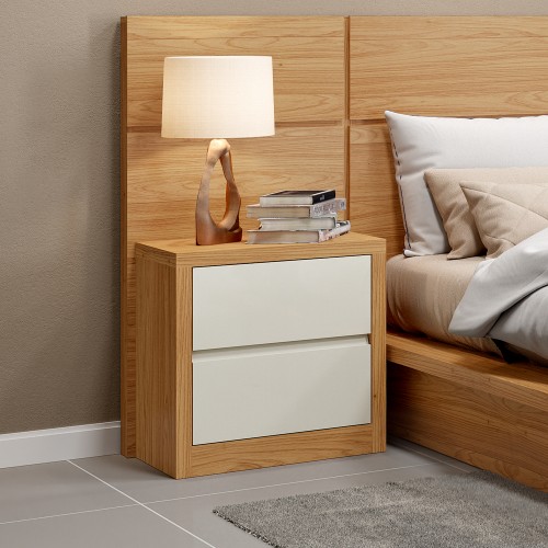 Mesa de Cabeceira 2 Gavetas Basic Freijó/Off White - Dalla Costa
