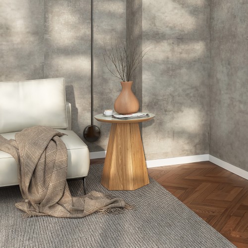 Mesa de Canto Base Hexagonal Nature Off White/Freijó - Dalla Costa