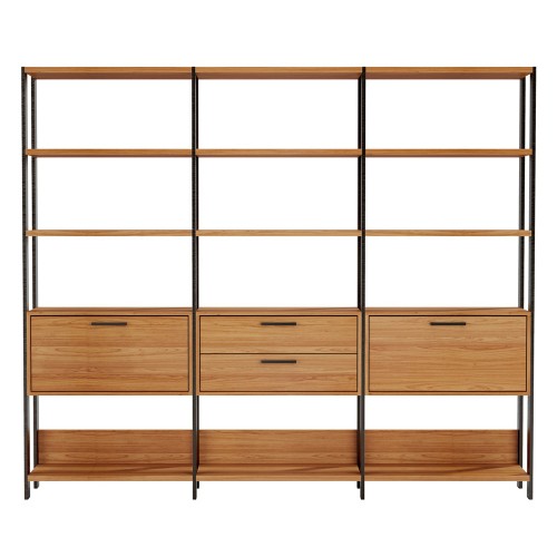 Estante para Livros 2 Portas 2 Gavetas Industrial Freijó/Preto - Dalla Costa