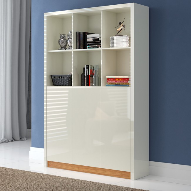 Estante para Livros 3 Portas Robust Off White/Freijó - Dalla Costa