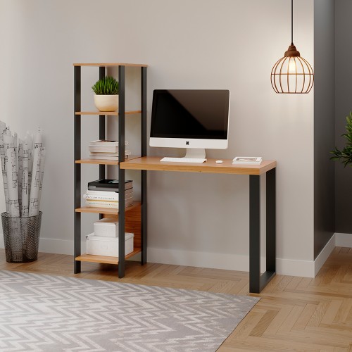 Mesa para Escritório 5 Prateleiras Industrial Freijó/Preto - Dalla Costa