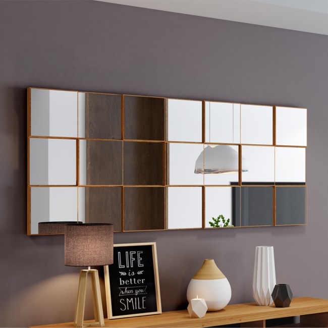 Painel Espelhado Quadriculado Decorativo Basic Tb89 Freijó - Dalla Costa