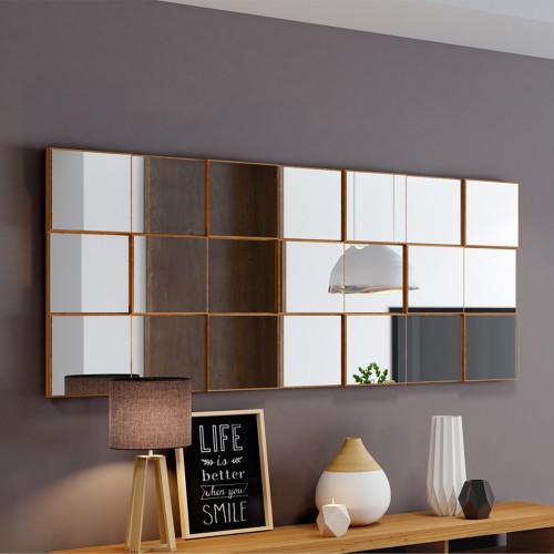 Painel Espelhado Quadriculado Decorativo Basic Tb89 Freijó - Dalla Costa